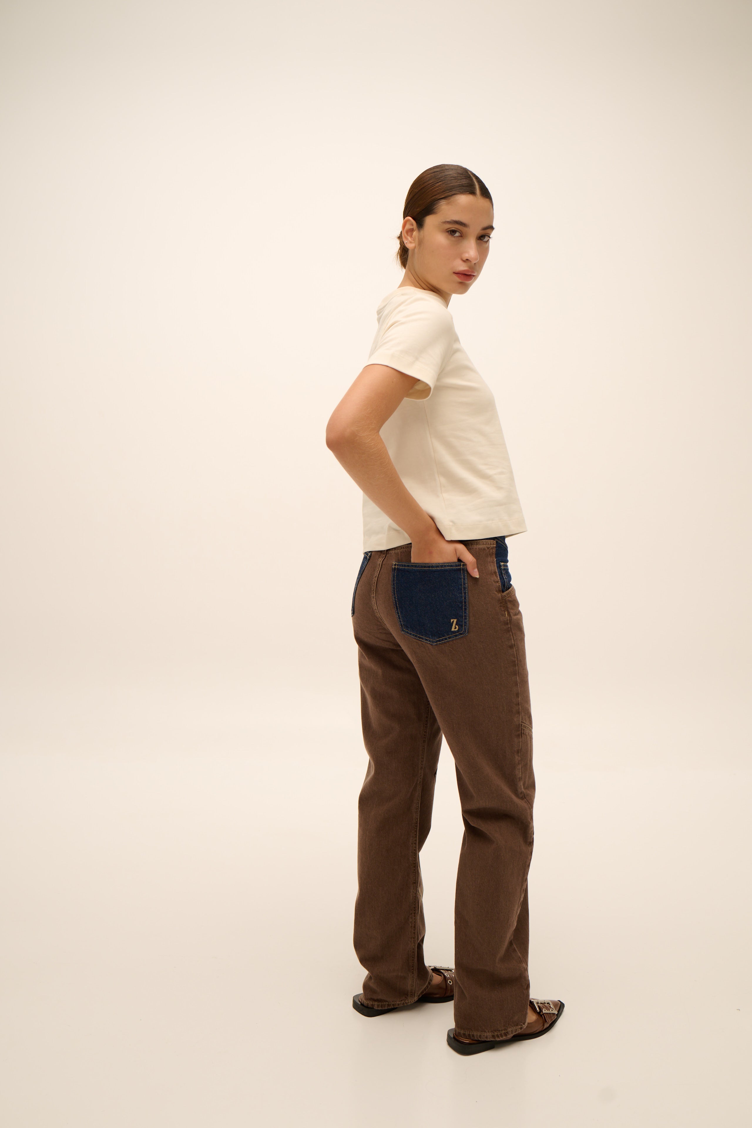 Cowgirl Jean in Brown & Blue