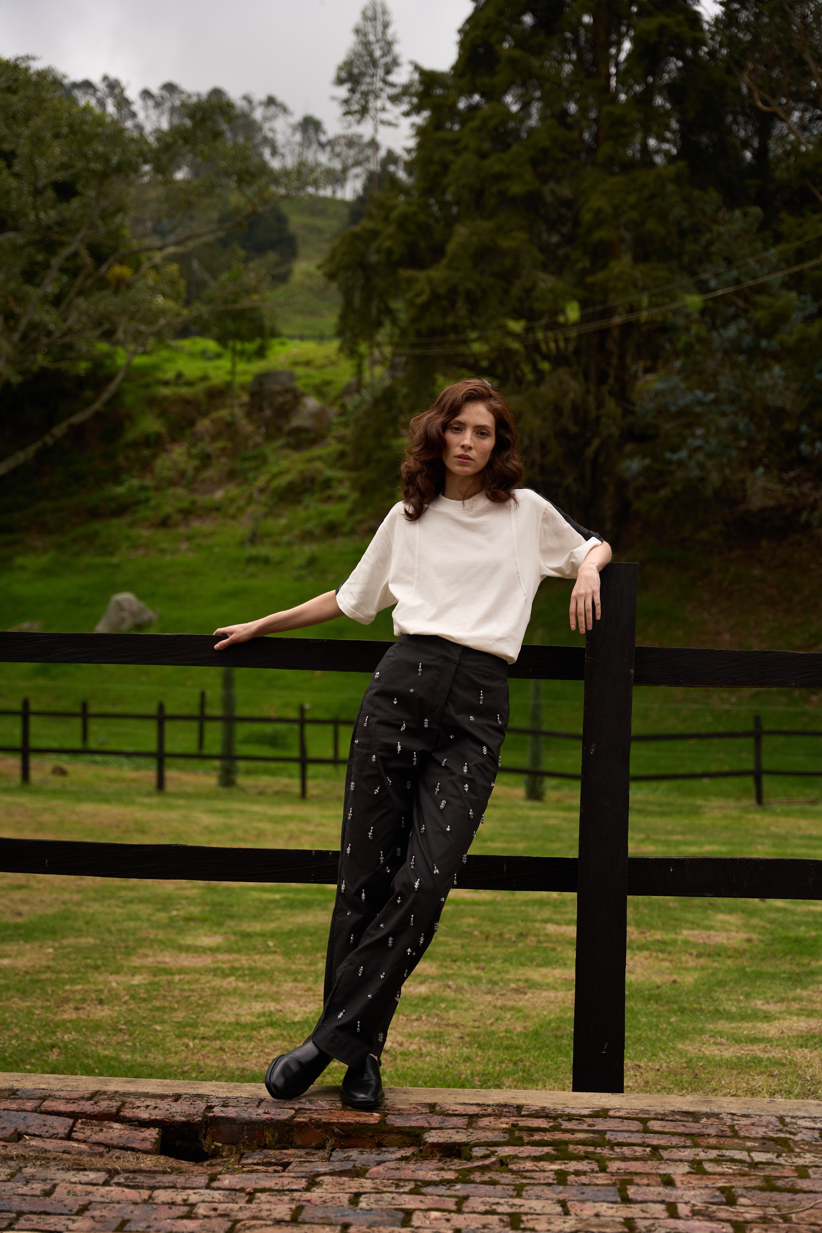 HAND BEADED SERRANIA PANTS - BLACK