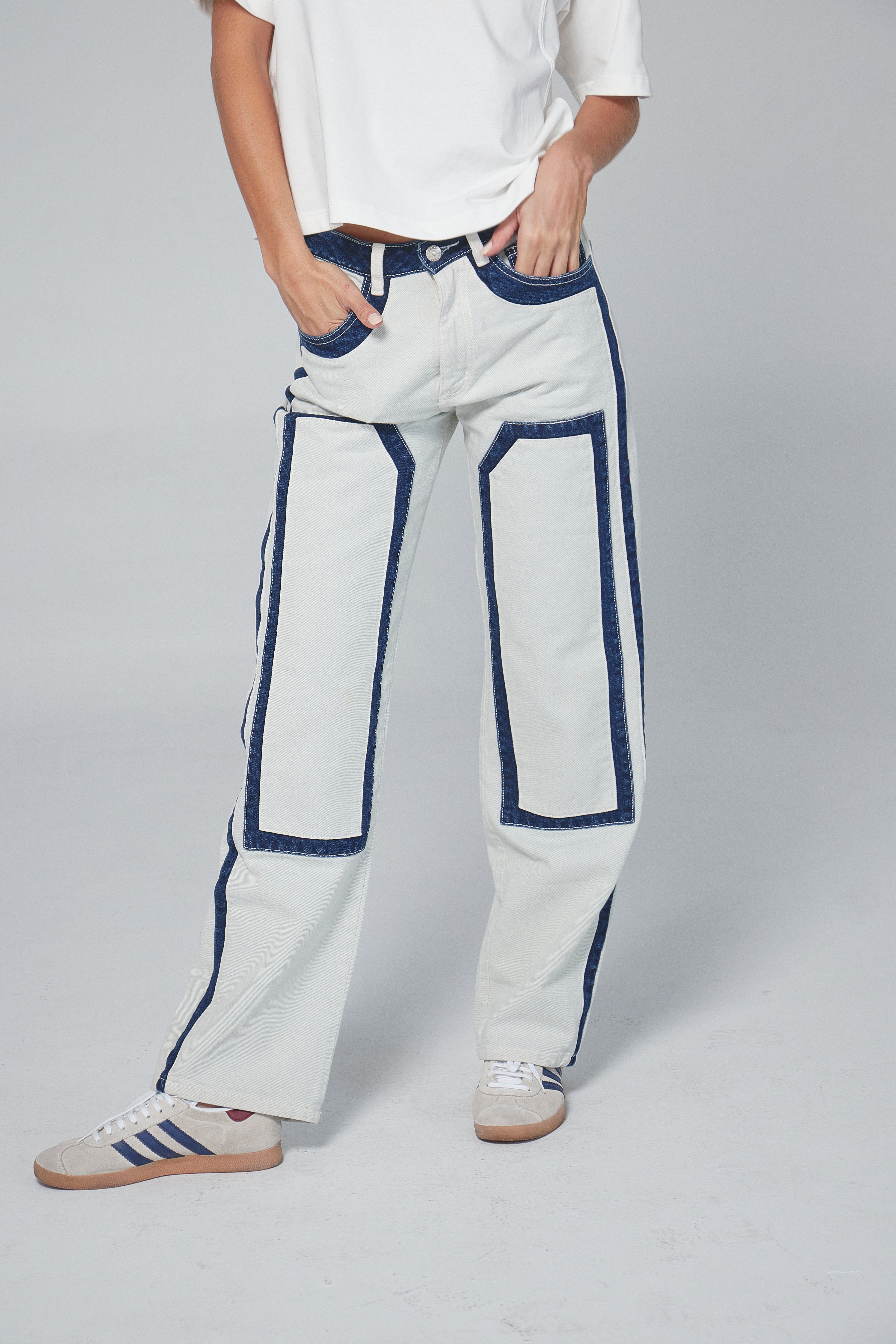 DUAL REALITY JEANS - BLUE DENIM & OFF-WHITE