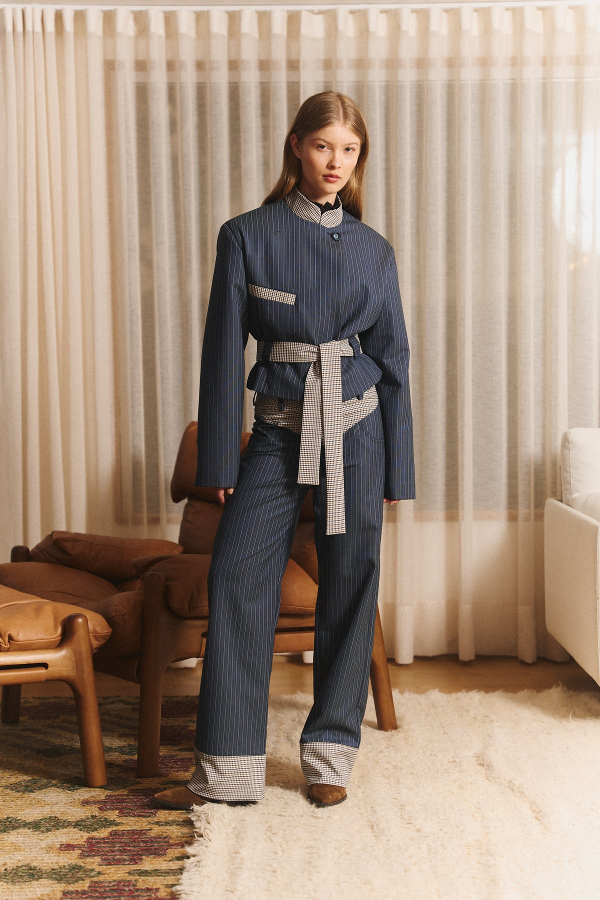 Estate Jacket in Navy Pinstripes