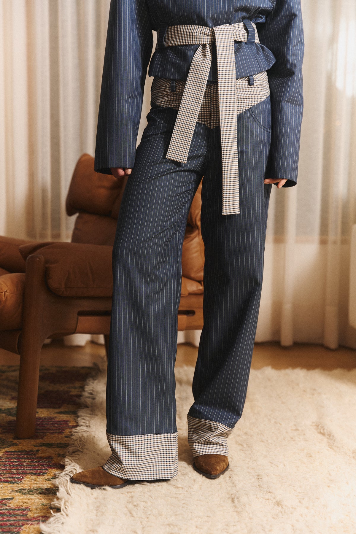 Estate Pant in Navy Pinstripes