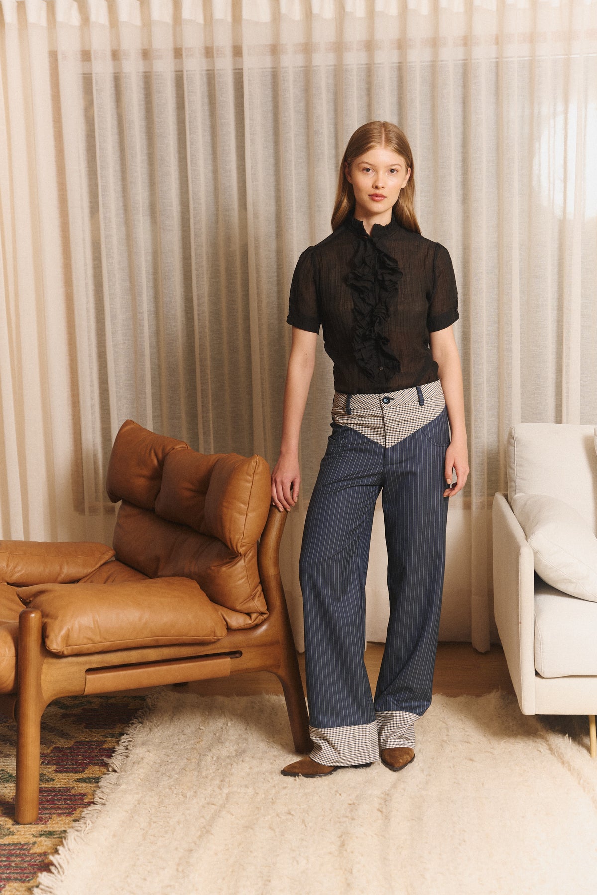 Estate Pant in Navy Pinstripes
