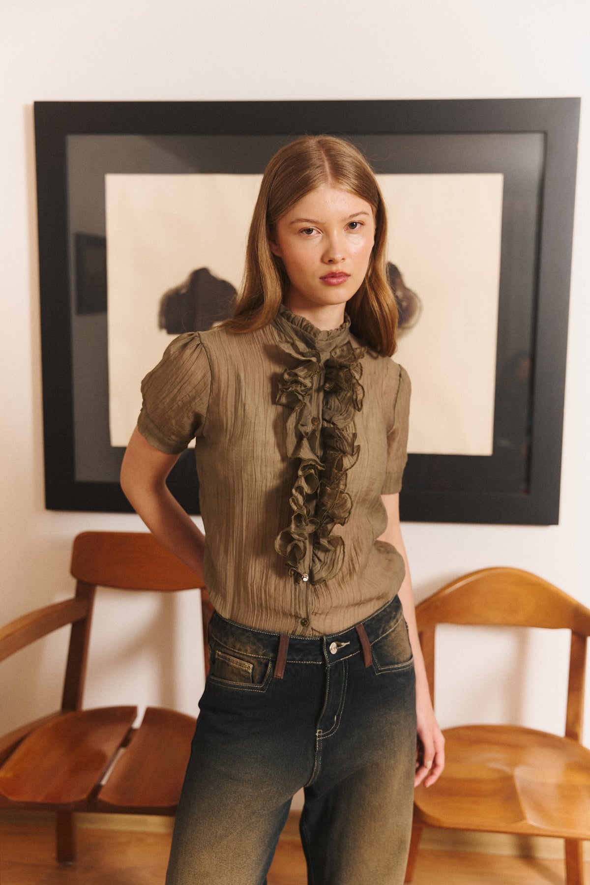 Ruffle Blouse in Sage